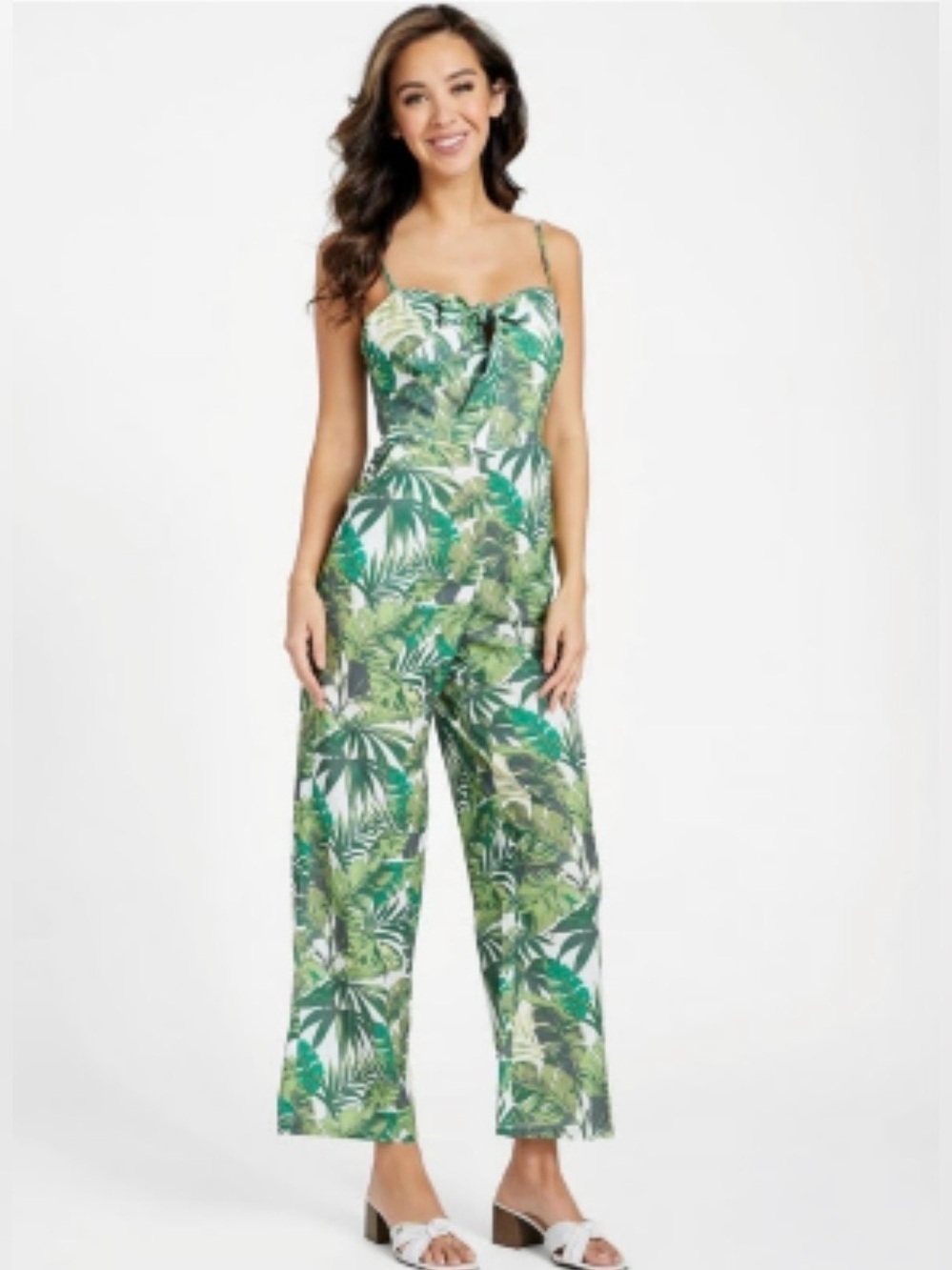 Guess Valerie Tie Jumpsuit XS Shamrock Tropical Infusion Wide Leg Resort